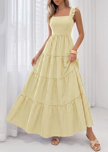 PRETTYGARDEN Womens 2026 Summer Casual Maxi Dresses Striped Square Neck Sleeveless Boho Flowy Sundress Beach Vacation Clothes in Kuwait