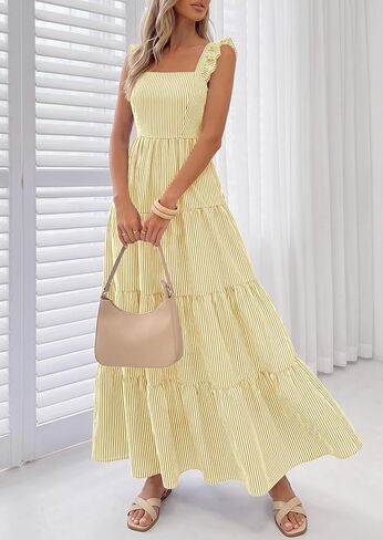 PRETTYGARDEN Womens 2026 Summer Casual Maxi Dresses Striped Square Neck Sleeveless Boho Flowy Sundress Beach Vacation Clothes in Kuwait