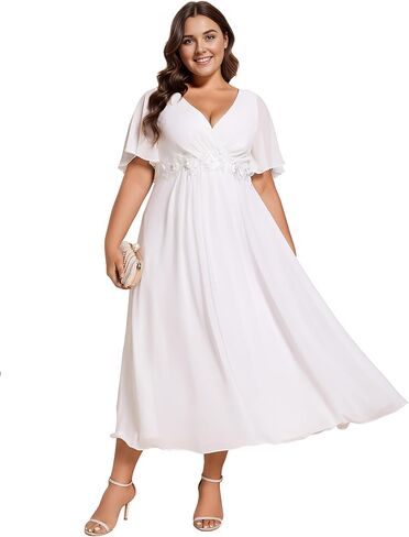 Ever-Pretty Plus Women's V-Neck Chiffon Maxi Plus Size Formal Wedding Guest Dress Applique A-Line Mother of Bride Dresses in Kuwait