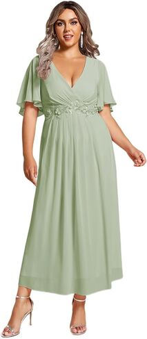Ever-Pretty Plus Women's V-Neck Chiffon Maxi Plus Size Formal Wedding Guest Dress Applique A-Line Mother of Bride Dresses in Kuwait