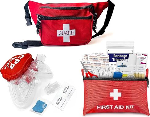 ASA TECHMED Lifeguard First Aid Kit - Includes Lifeguard Fanny Pack/Hip Pack, CPR Kit and 72-Piece First Aid Kit Red (Guard Cross) in Kuwait