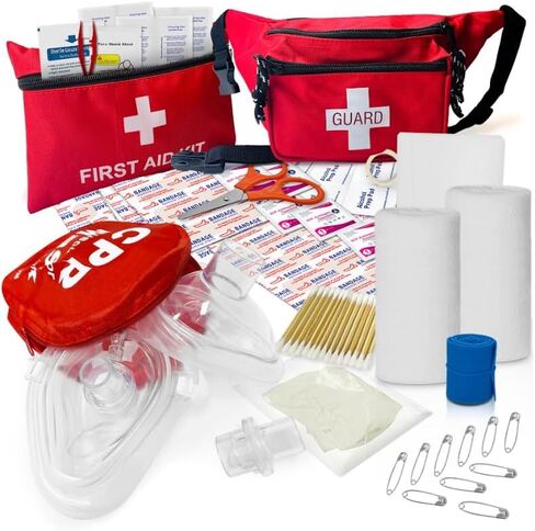 ASA TECHMED Lifeguard First Aid Kit - Includes Lifeguard Fanny Pack/Hip Pack, CPR Kit and 72-Piece First Aid Kit Red (Guard Cross) in Kuwait