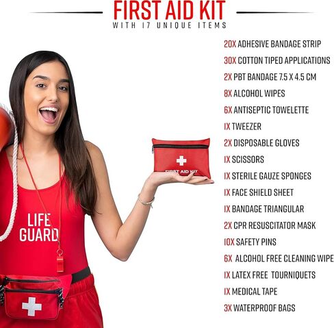 ASA TECHMED Lifeguard First Aid Kit - Includes Lifeguard Fanny Pack/Hip Pack, CPR Kit and 72-Piece First Aid Kit Red (Guard Cross) in Kuwait