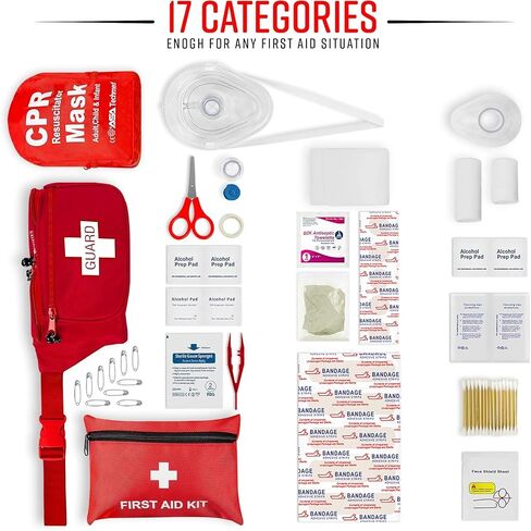 ASA TECHMED Lifeguard First Aid Kit - Includes Lifeguard Fanny Pack/Hip Pack, CPR Kit and 72-Piece First Aid Kit Red (Guard Cross) in Kuwait