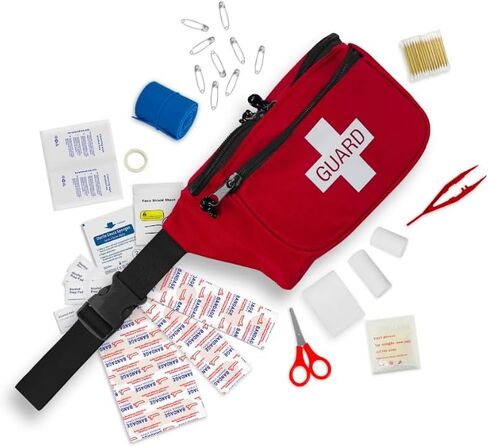 ASA TECHMED Lifeguard First Aid Kit - Includes Lifeguard Fanny Pack/Hip Pack, CPR Kit and 72-Piece First Aid Kit Red (Guard Cross) in Kuwait
