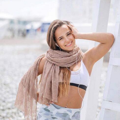 Hercicy 4 Pcs Women Summer Scarves, Lightweight Linen Beach Shawl Wrap, 73" x 35" Cotton Crinkle Hijab for Summer in Kuwait