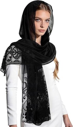 DOCILA Rectangle Lace Veil Scarf Mass Women Mantilla Christian Church Prayer Long Wrap Shawl Bridal Wedding Head Covering in Saudi Arabia