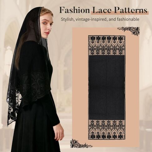 DOCILA Rectangle Lace Veil Scarf Mass Women Mantilla Christian Church Prayer Long Wrap Shawl Bridal Wedding Head Covering in Saudi Arabia