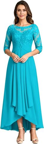 Chiffon Mother of the Bride Dresses for Women 3/4 Sleeves A-Line Tea Length Mother of the Groom Dresses YOM111 in Saudi Arabia