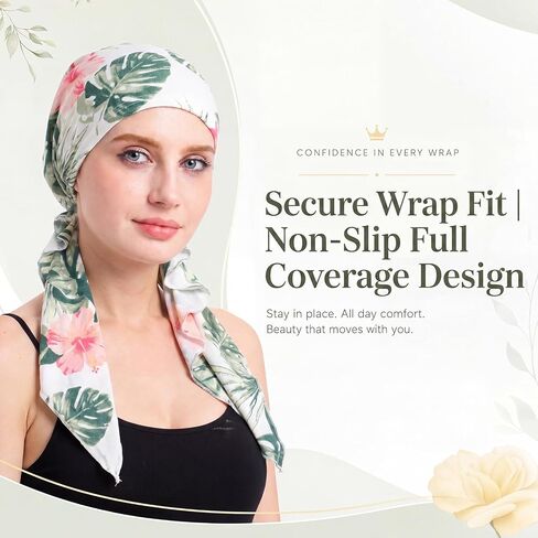 Chicingyou 6 Pcs Chemo Headwear for Women Pre Tied Head Scarf Beanies Cover Cap Lightweight Stretch Ruffle Print Turban Hat in Kuwait