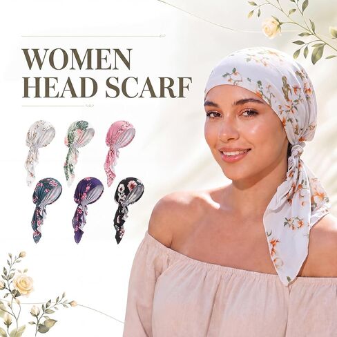 Chicingyou 6 Pcs Chemo Headwear for Women Pre Tied Head Scarf Beanies Cover Cap Lightweight Stretch Ruffle Print Turban Hat in Kuwait