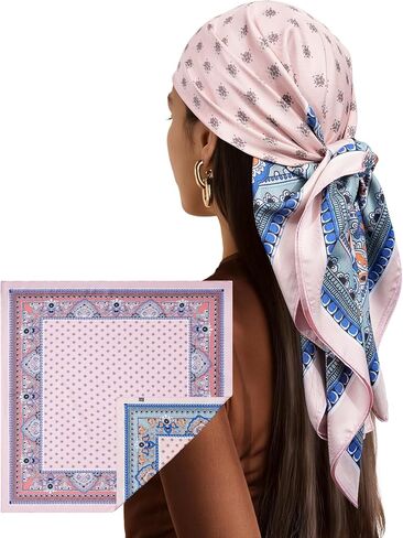AWAYTR 35" Reversible Head Scarf for Women - Neck Scarf Like Silk Hair Bandanas Women Head Wrap Sleep Headscarf in Kuwait