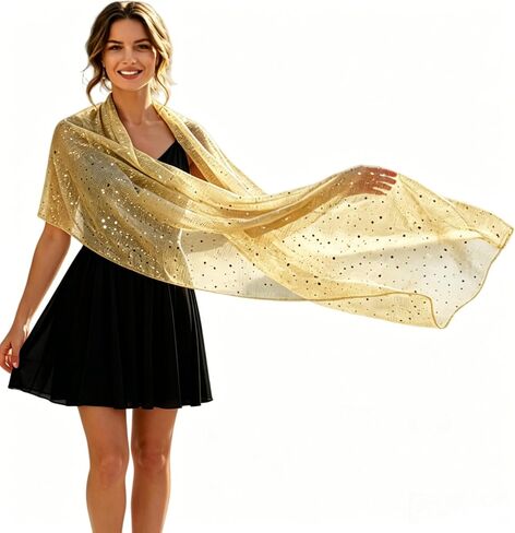 LECHI Women Sequin Mesh Scarf Glitter Sheer Beach Shawl Wrap Sparkling Metallic Evening Dress Bandana Scarf in Saudi Arabia