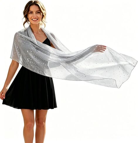 LECHI Women Sequin Mesh Scarf Glitter Sheer Beach Shawl Wrap Sparkling Metallic Evening Dress Bandana Scarf in Saudi Arabia