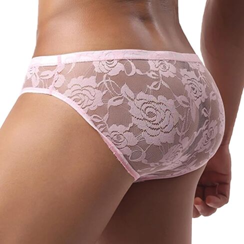 Mens Lace Underwear Briefs Bulge Pouch Transparent Panties Low Rise Ultra Thin Underpants in Saudi Arabia