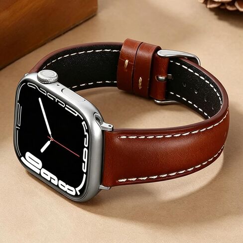 Vintage Full-Grain Genuine Leather Band Compatible with Apple Watch 42/41/40/38mm, Men Women Classic Business Dressy iWatch Strap for Series 11 10 9 8 7 6 5 4 SE 3 2 1, Coffee in Saudi Arabia