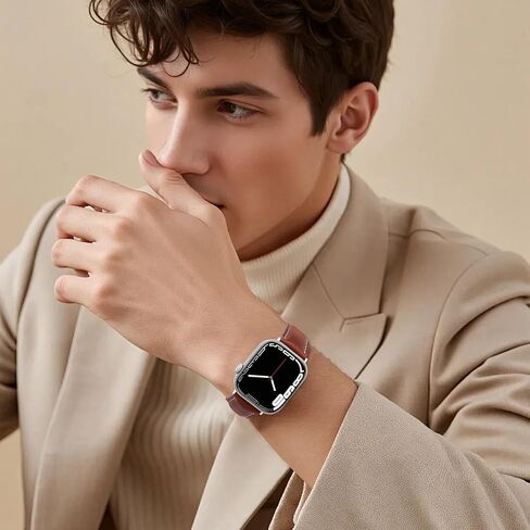 Vintage Full-Grain Genuine Leather Band Compatible with Apple Watch 42/41/40/38mm, Men Women Classic Business Dressy iWatch Strap for Series 11 10 9 8 7 6 5 4 SE 3 2 1, Coffee in Saudi Arabia