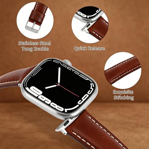 Vintage Full-Grain Genuine Leather Band Compatible with Apple Watch 42/41/40/38mm, Men Women Classic Business Dressy iWatch Strap for Series 11 10 9 8 7 6 5 4 SE 3 2 1, Coffee in Saudi Arabia