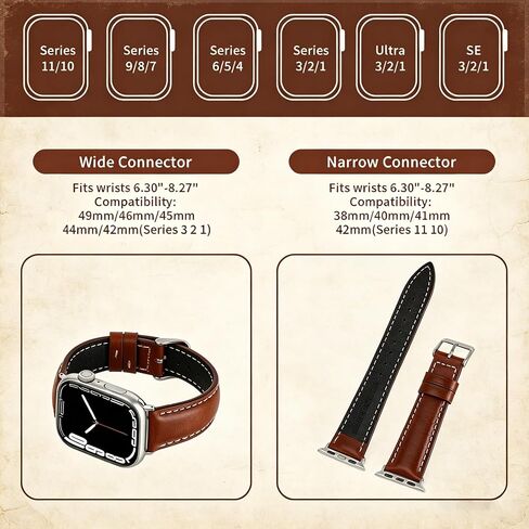 Vintage Full-Grain Genuine Leather Band Compatible with Apple Watch 42/41/40/38mm, Men Women Classic Business Dressy iWatch Strap for Series 11 10 9 8 7 6 5 4 SE 3 2 1, Coffee in Saudi Arabia