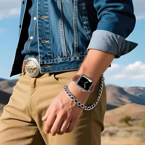 Vintage Full-Grain Genuine Leather Band Compatible with Apple Watch 42/41/40/38mm, Men Women Classic Business Dressy iWatch Strap for Series 11 10 9 8 7 6 5 4 SE 3 2 1, Coffee in Saudi Arabia