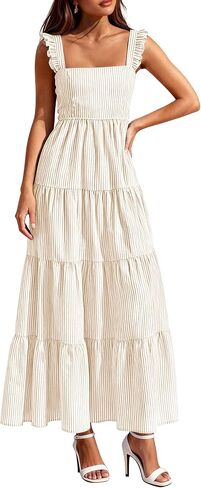 PRETTYGARDEN Womens 2026 Summer Casual Maxi Dresses Striped Square Neck Sleeveless Boho Flowy Sundress Beach Vacation Clothes in Kuwait