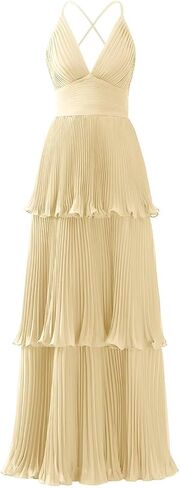 Tiered Ruffles Bridesmaid Dresses for Women Chiffon V-Neck A-line Long Formal Evening Gowns in Saudi Arabia