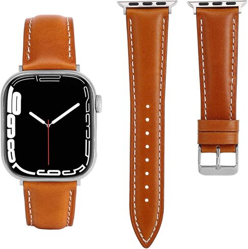 Vintage Full-Grain Genuine Leather Band Compatible with Apple Watch 42/41/40/38mm, Men Women Classic Business Dressy iWatch Strap for Series 11 10 9 8 7 6 5 4 SE 3 2 1, Coffee in Saudi Arabia