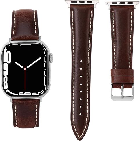 Vintage Full-Grain Genuine Leather Band Compatible with Apple Watch 42/41/40/38mm, Men Women Classic Business Dressy iWatch Strap for Series 11 10 9 8 7 6 5 4 SE 3 2 1, Coffee in Saudi Arabia