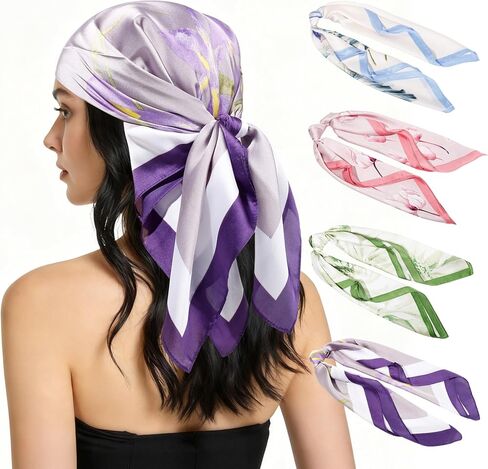 4Pcs Head Scarf for Women Like Silk Scarf Hair Bandana Square Scarf Fashion Accessories lightweight 26“ in Saudi Arabia
