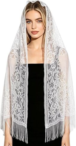 DOCILA Rectangle Lace Veil Scarf Mass Women Mantilla Christian Church Prayer Long Wrap Shawl Bridal Wedding Head Covering in Kuwait