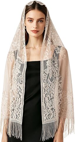 DOCILA Rectangle Lace Veil Scarf Mass Women Mantilla Christian Church Prayer Long Wrap Shawl Bridal Wedding Head Covering in Saudi Arabia