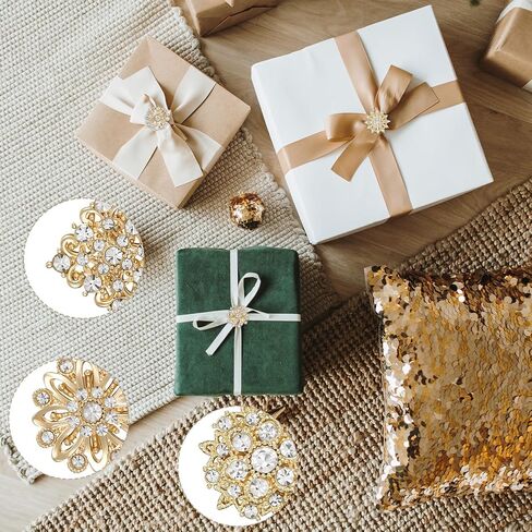 12Pcs Crystal Rhinestone Flower Brooch Pins Set, Gold Alloy Wedding Bouquet Brooches For Women Fashion Crafts Embellishment Bridal Accessories in Saudi Arabia