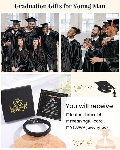 YELUWA Graduation Gifts, To My Son/Man/Dad/Brother Bracelet Leather Adjustable Cuff Bangle Bracelet for Mens Easter Father's Day Anniversary Wedding Birthday Gifts for Son/Man/Dad/Brother in Saudi Arabia