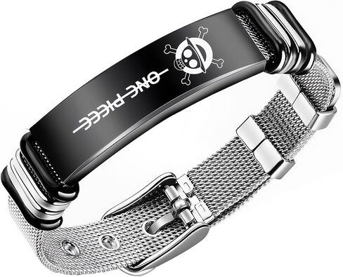 OP Anime Fun Bracelet, Luffy with Skull Design Stainless Steel Adjustable Mesh Wristband for Men Women, for Fans in Saudi Arabia
