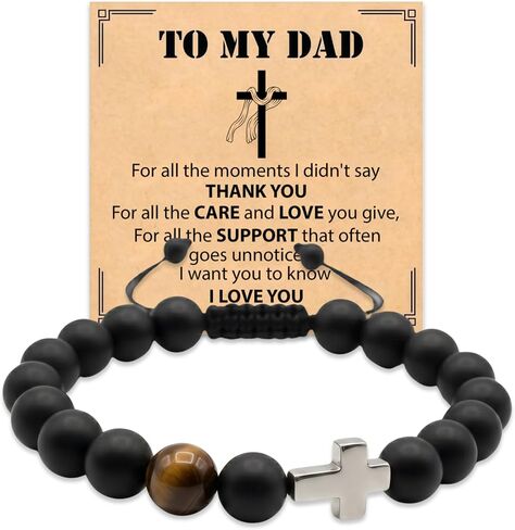 Christian Cross Bracelet for Men - Mens Beaded Religious Jewelry, to My Dad Football Baseball Soccer Sports Bracelets, Sentimental Birthday Religious Gift Husband Papa Grandpa in Kuwait