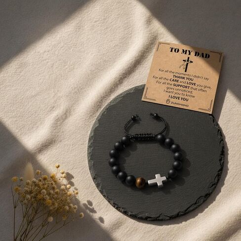 Christian Cross Bracelet for Men - Mens Beaded Religious Jewelry, to My Dad Football Baseball Soccer Sports Bracelets, Sentimental Birthday Religious Gift Husband Papa Grandpa in Kuwait