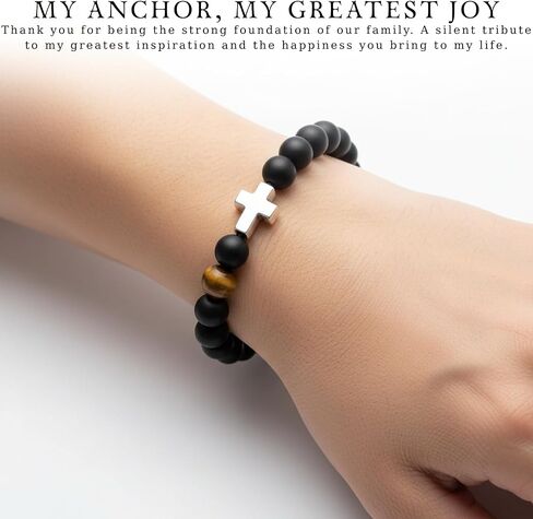 Christian Cross Bracelet for Men - Mens Beaded Religious Jewelry, to My Dad Football Baseball Soccer Sports Bracelets, Sentimental Birthday Religious Gift Husband Papa Grandpa in Kuwait