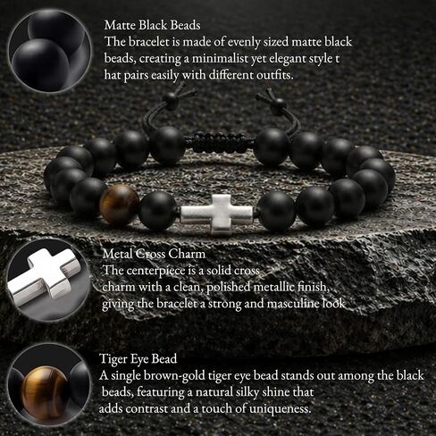 Christian Cross Bracelet for Men - Mens Beaded Religious Jewelry, to My Dad Football Baseball Soccer Sports Bracelets, Sentimental Birthday Religious Gift Husband Papa Grandpa in Kuwait