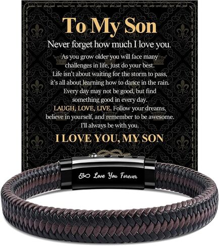 YELUWA Graduation Gifts, To My Son/Man/Dad/Brother Bracelet Leather Adjustable Cuff Bangle Bracelet for Mens Easter Father's Day Anniversary Wedding Birthday Gifts for Son/Man/Dad/Brother in Saudi Arabia
