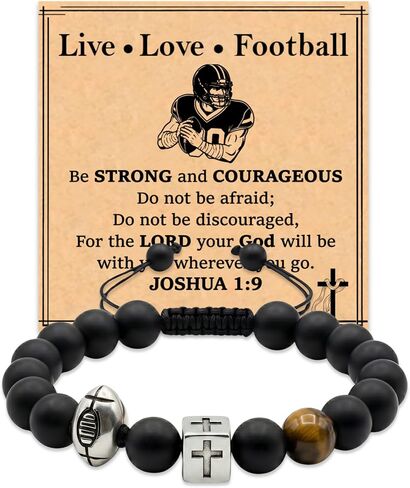 Christian Cross Bracelet for Men - Mens Beaded Religious Jewelry, to My Dad Football Baseball Soccer Sports Bracelets, Sentimental Birthday Religious Gift Husband Papa Grandpa in Kuwait