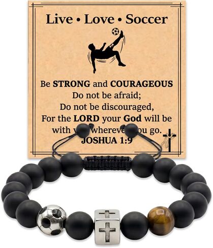 Christian Cross Bracelet for Men - Mens Beaded Religious Jewelry, to My Dad Football Baseball Soccer Sports Bracelets, Sentimental Birthday Religious Gift Husband Papa Grandpa in Kuwait