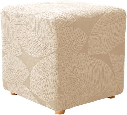 Ottoman Cover Square Stretch Soft Folding Storage Ottoman Slipcovers Leaves Jacquard Cube Footrest Stool Cover Protector with Elastic Band for Living Room Bedroom Set of 1 Olive Green in Saudi Arabia