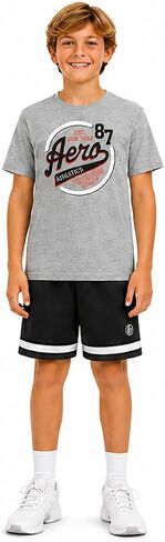 AEROPOSTALE Boys Shorts Set - 2 Piece Lightweight Short Sleeve Jersey T-Shirt and Mesh Shorts for Boys (Sizes: 8-12) in Kuwait