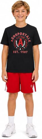 AEROPOSTALE Boys Shorts Set - 2 Piece Lightweight Short Sleeve Jersey T-Shirt and Mesh Shorts for Boys (Sizes: 8-12) in Kuwait