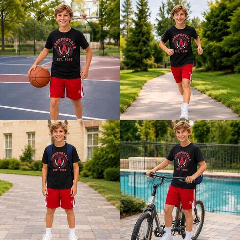 AEROPOSTALE Boys Shorts Set - 2 Piece Lightweight Short Sleeve Jersey T-Shirt and Mesh Shorts for Boys (Sizes: 8-12) in Kuwait