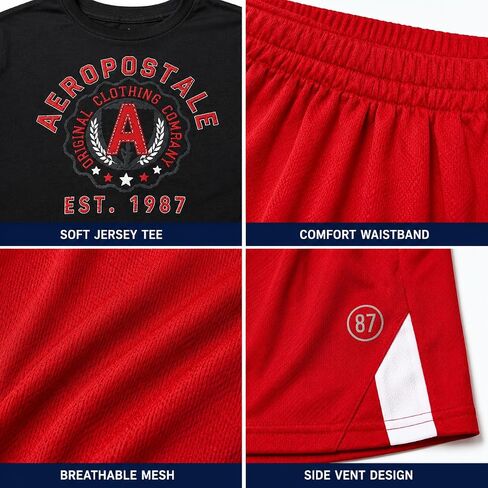 AEROPOSTALE Boys Shorts Set - 2 Piece Lightweight Short Sleeve Jersey T-Shirt and Mesh Shorts for Boys (Sizes: 8-12) in Kuwait