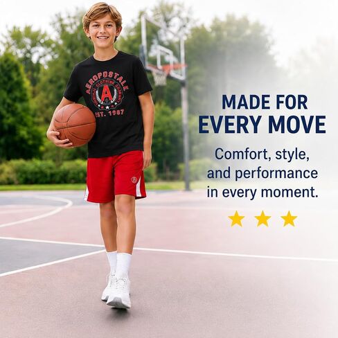 AEROPOSTALE Boys Shorts Set - 2 Piece Lightweight Short Sleeve Jersey T-Shirt and Mesh Shorts for Boys (Sizes: 8-12) in Kuwait