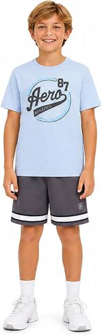 AEROPOSTALE Boys Shorts Set - 2 Piece Lightweight Short Sleeve Jersey T-Shirt and Mesh Shorts for Boys (Sizes: 8-12) in Kuwait