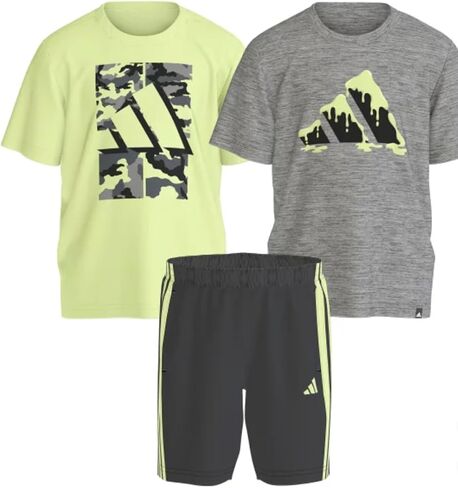 adidas Youth Boy's 3 Piece Active Outfit Set, 2 Tees and 1 Short in Kuwait