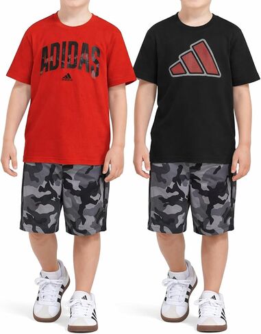 adidas Youth Boy's 3 Piece Active Outfit Set, 2 Tees and 1 Short in Kuwait